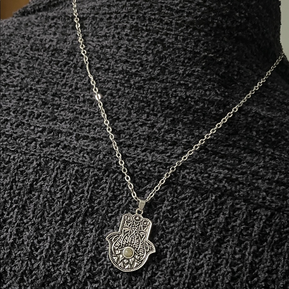 Silver Hamsa Pendant Necklace